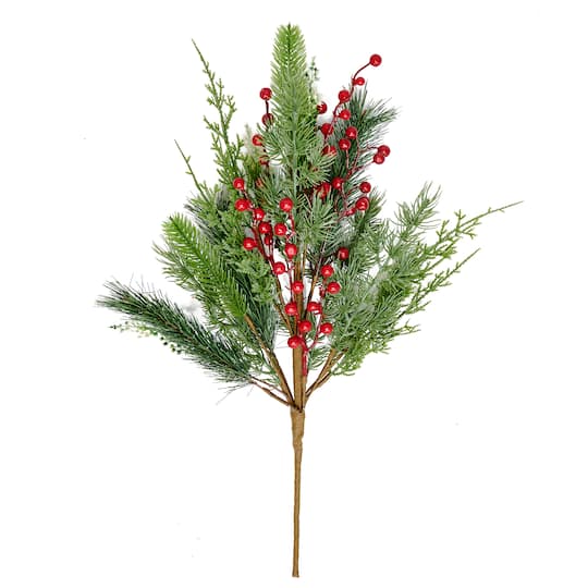 23" Pine & Red Berry Artificial Christmas Bush, 3ct.